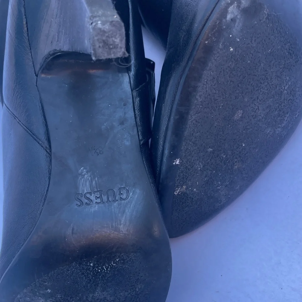 GUESS Black Genuine Leather Over The Knee Heeled Boots size 8.5